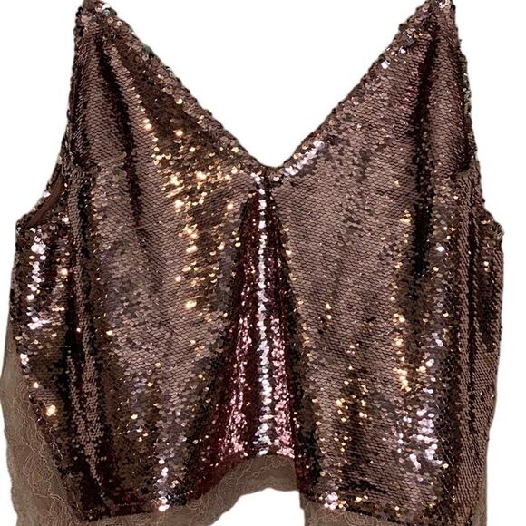 Free People Intimately Free Swinging Surpice pink sequin cami lace trim SMALL - Picture 9 of 10